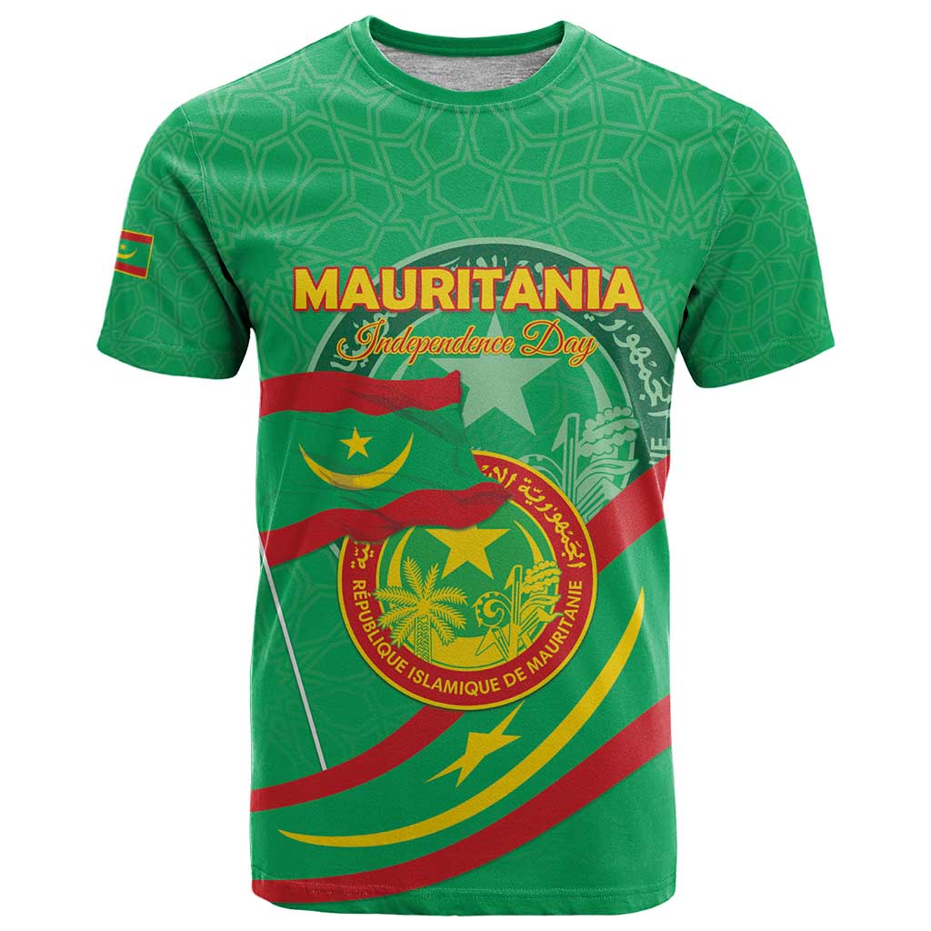 Personalized Mauritania Independence Day T Shirt Coat Of Arms With Map - Wonder Print Shop