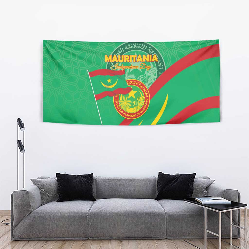 Mauritania Independence Day Tapestry Coat Of Arms With Map - Wonder Print Shop