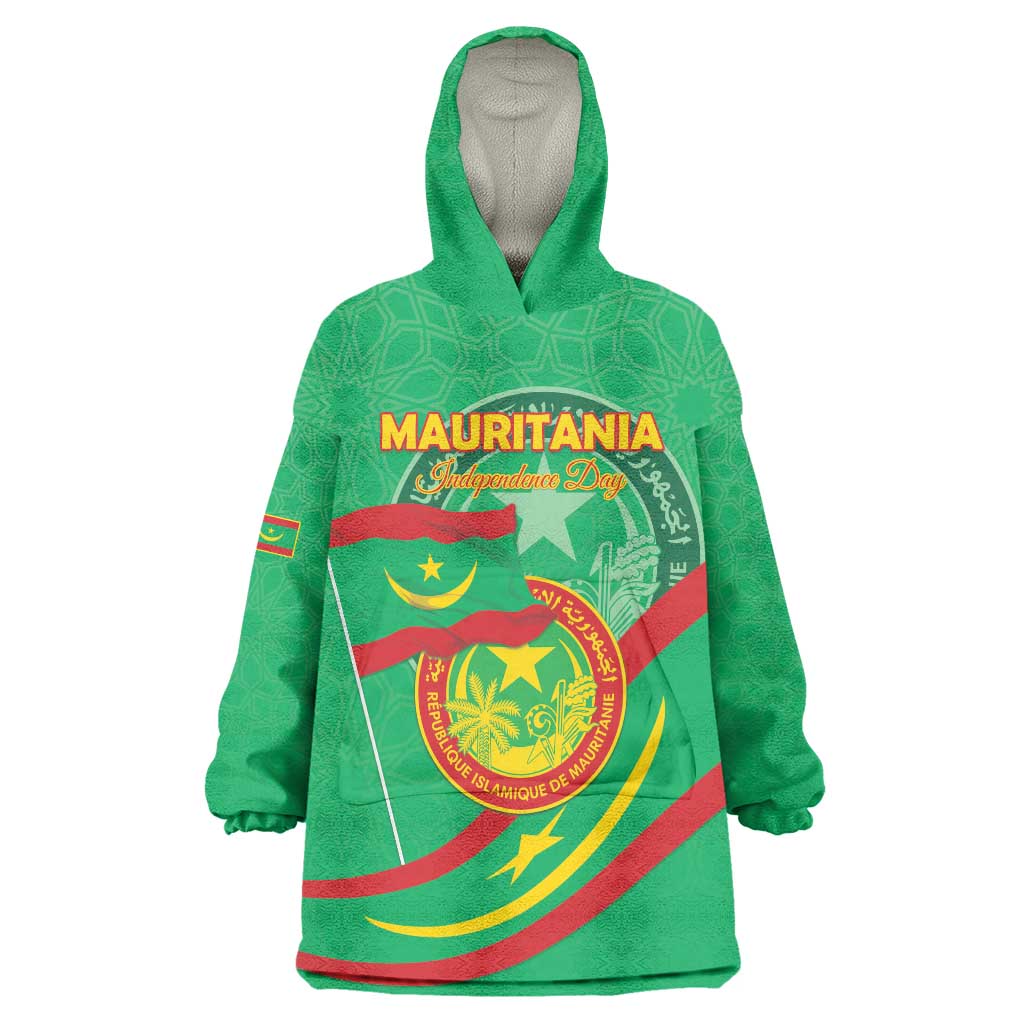 Personalized Mauritania Independence Day Wearable Blanket Hoodie Coat Of Arms With Map - Wonder Print Shop