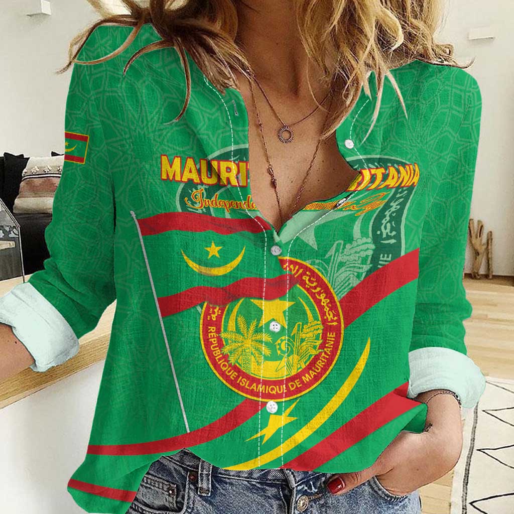 Personalized Mauritania Independence Day Women Casual Shirt Coat Of Arms With Map - Wonder Print Shop