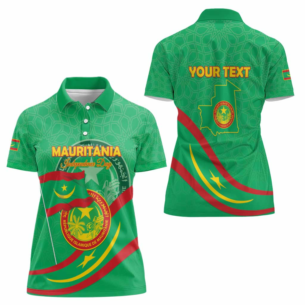 Personalized Mauritania Independence Day Women Polo Shirt Coat Of Arms With Map - Wonder Print Shop