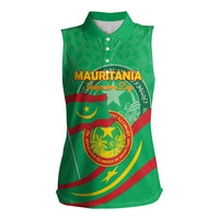 Personalized Mauritania Independence Day Women Sleeveless Polo Shirt Coat Of Arms With Map - Wonder Print Shop