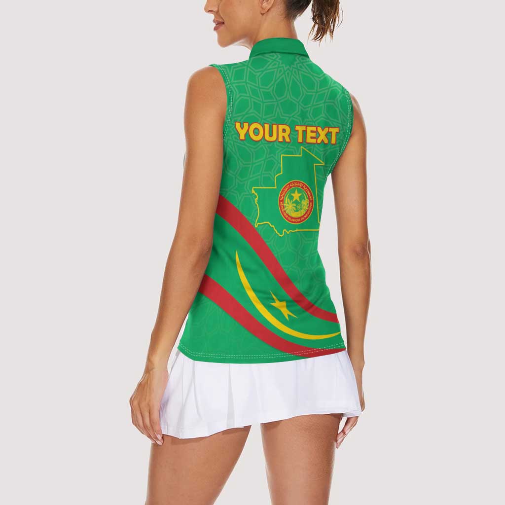 Personalized Mauritania Independence Day Women Sleeveless Polo Shirt Coat Of Arms With Map - Wonder Print Shop