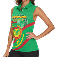 Personalized Mauritania Independence Day Women Sleeveless Polo Shirt Coat Of Arms With Map - Wonder Print Shop