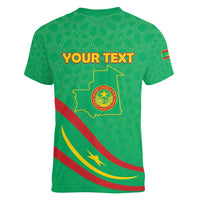 Personalized Mauritania Independence Day Women V-Neck T-Shirt Coat Of Arms With Map - Wonder Print Shop