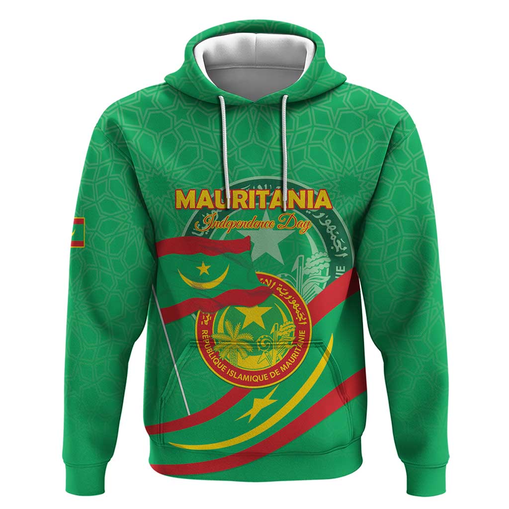 Personalized Mauritania Independence Day Zip Hoodie Coat Of Arms With Map - Wonder Print Shop