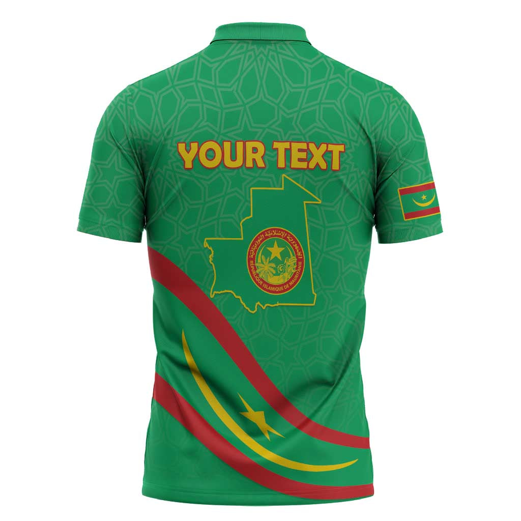 Personalized Mauritania Independence Day Zipper Polo Shirt Coat Of Arms With Map - Wonder Print Shop