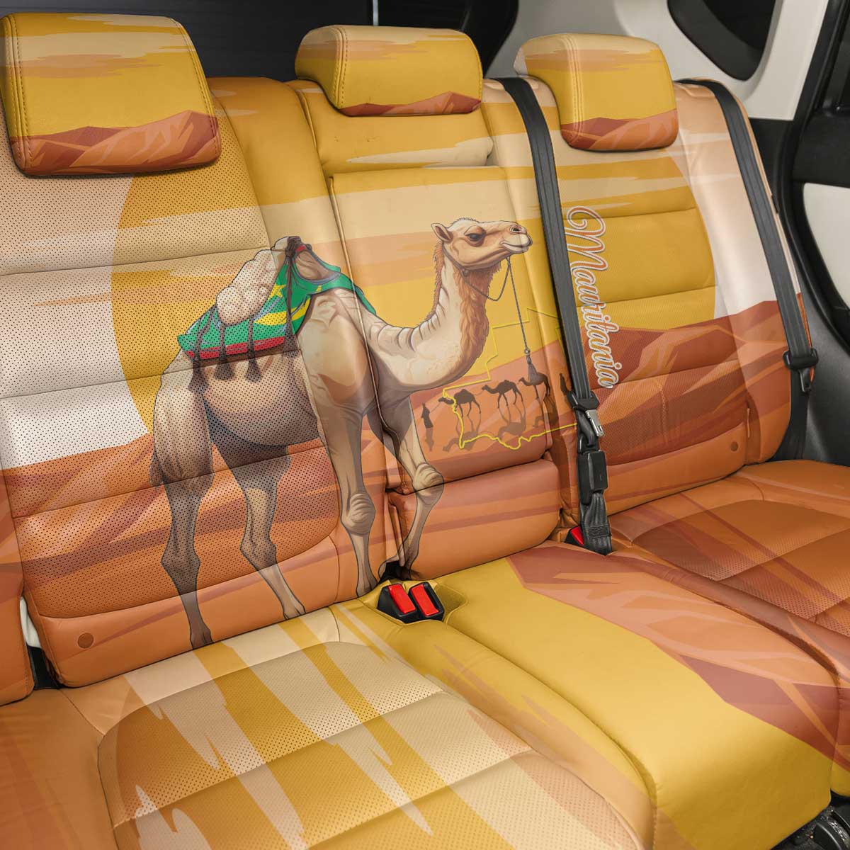 Mauritania Sahara Back Car Seat Cover Camel With Map - Wonder Print Shop