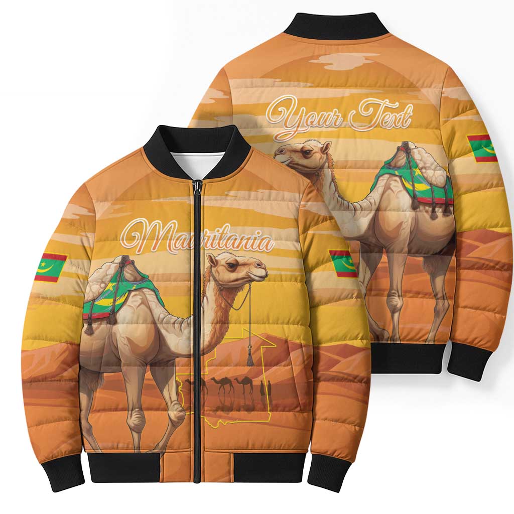 Personalized Mauritania Sahara Bomber Puffer Jacket Camel With Map - Wonder Print Shop