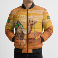 Personalized Mauritania Sahara Bomber Puffer Jacket Camel With Map - Wonder Print Shop