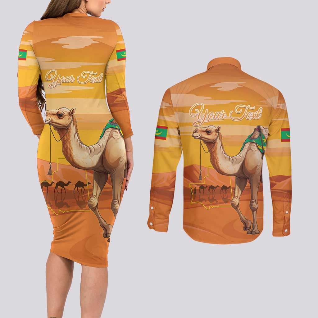 Personalized Mauritania Sahara Couples Matching Long Sleeve Bodycon Dress and Long Sleeve Button Shirt Camel With Map - Wonder Print Shop