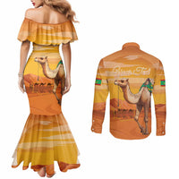 Personalized Mauritania Sahara Couples Matching Mermaid Dress and Long Sleeve Button Shirt Camel With Map - Wonder Print Shop