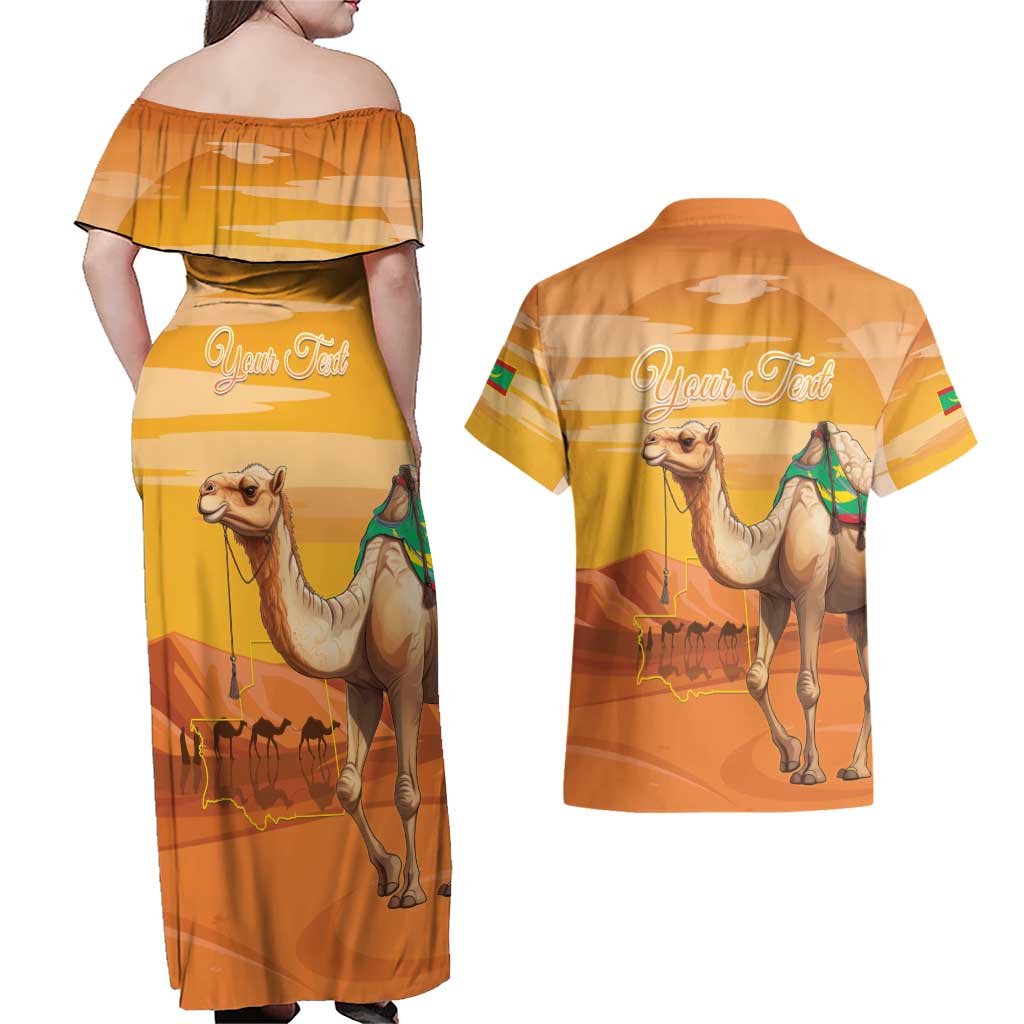 Personalized Mauritania Sahara Couples Matching Off Shoulder Maxi Dress and Hawaiian Shirt Camel With Map - Wonder Print Shop