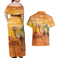 Personalized Mauritania Sahara Couples Matching Off Shoulder Maxi Dress and Hawaiian Shirt Camel With Map - Wonder Print Shop