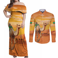 Personalized Mauritania Sahara Couples Matching Off Shoulder Maxi Dress and Long Sleeve Button Shirt Camel With Map - Wonder Print Shop