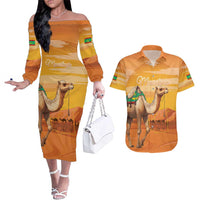 Personalized Mauritania Sahara Couples Matching Off The Shoulder Long Sleeve Dress and Hawaiian Shirt Camel With Map - Wonder Print Shop