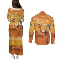 Personalized Mauritania Sahara Couples Matching Puletasi and Long Sleeve Button Shirt Camel With Map - Wonder Print Shop