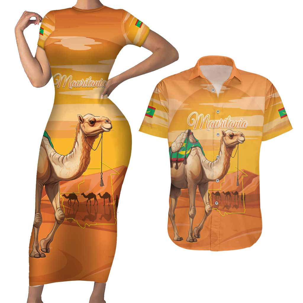 Personalized Mauritania Sahara Couples Matching Short Sleeve Bodycon Dress and Hawaiian Shirt Camel With Map - Wonder Print Shop