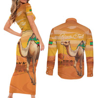 Personalized Mauritania Sahara Couples Matching Short Sleeve Bodycon Dress and Long Sleeve Button Shirt Camel With Map - Wonder Print Shop