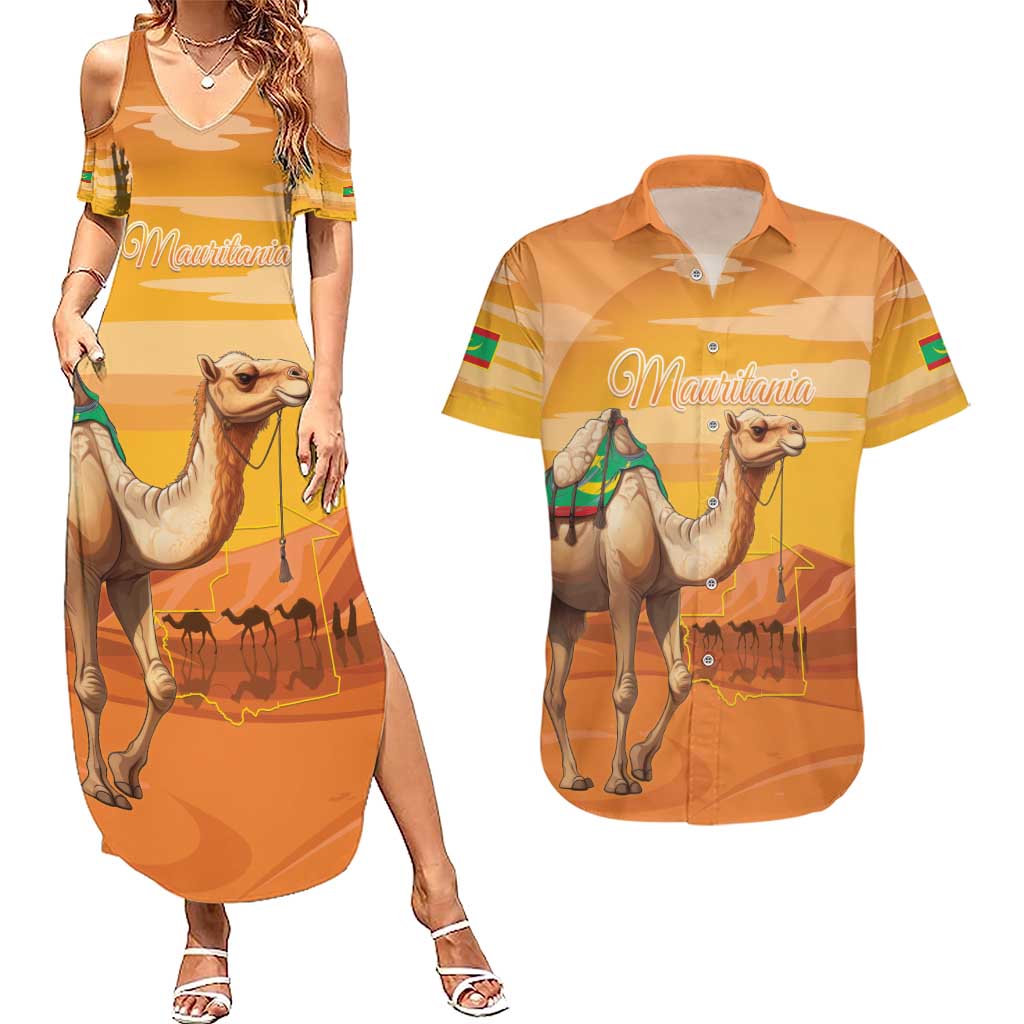 Personalized Mauritania Sahara Couples Matching Summer Maxi Dress and Hawaiian Shirt Camel With Map - Wonder Print Shop