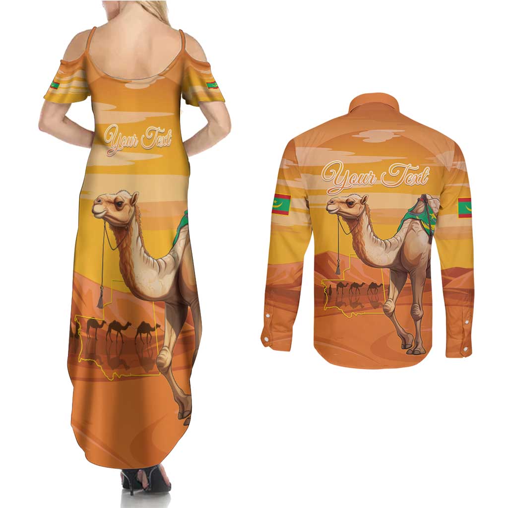 Personalized Mauritania Sahara Couples Matching Summer Maxi Dress and Long Sleeve Button Shirt Camel With Map - Wonder Print Shop