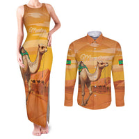 Personalized Mauritania Sahara Couples Matching Tank Maxi Dress and Long Sleeve Button Shirt Camel With Map - Wonder Print Shop