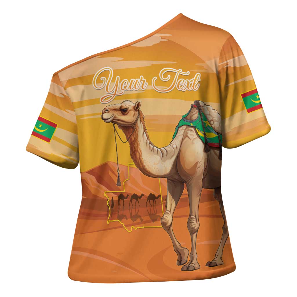 Personalized Mauritania Sahara Cross Shoulder Shirt Camel With Map - Wonder Print Shop