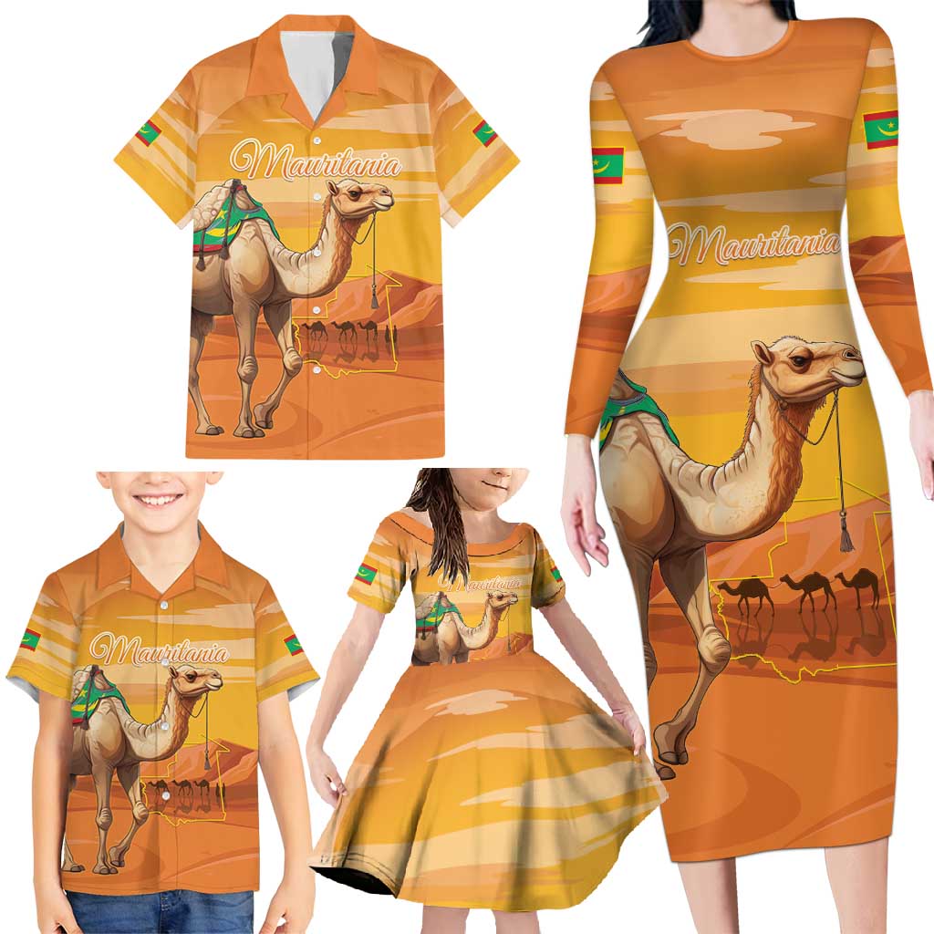 Personalized Mauritania Sahara Family Matching Long Sleeve Bodycon Dress and Hawaiian Shirt Camel With Map - Wonder Print Shop