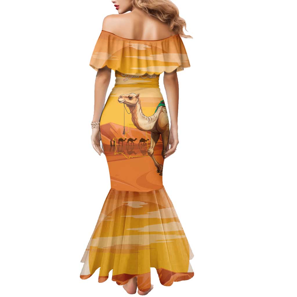 Personalized Mauritania Sahara Family Matching Mermaid Dress and Hawaiian Shirt Camel With Map - Wonder Print Shop