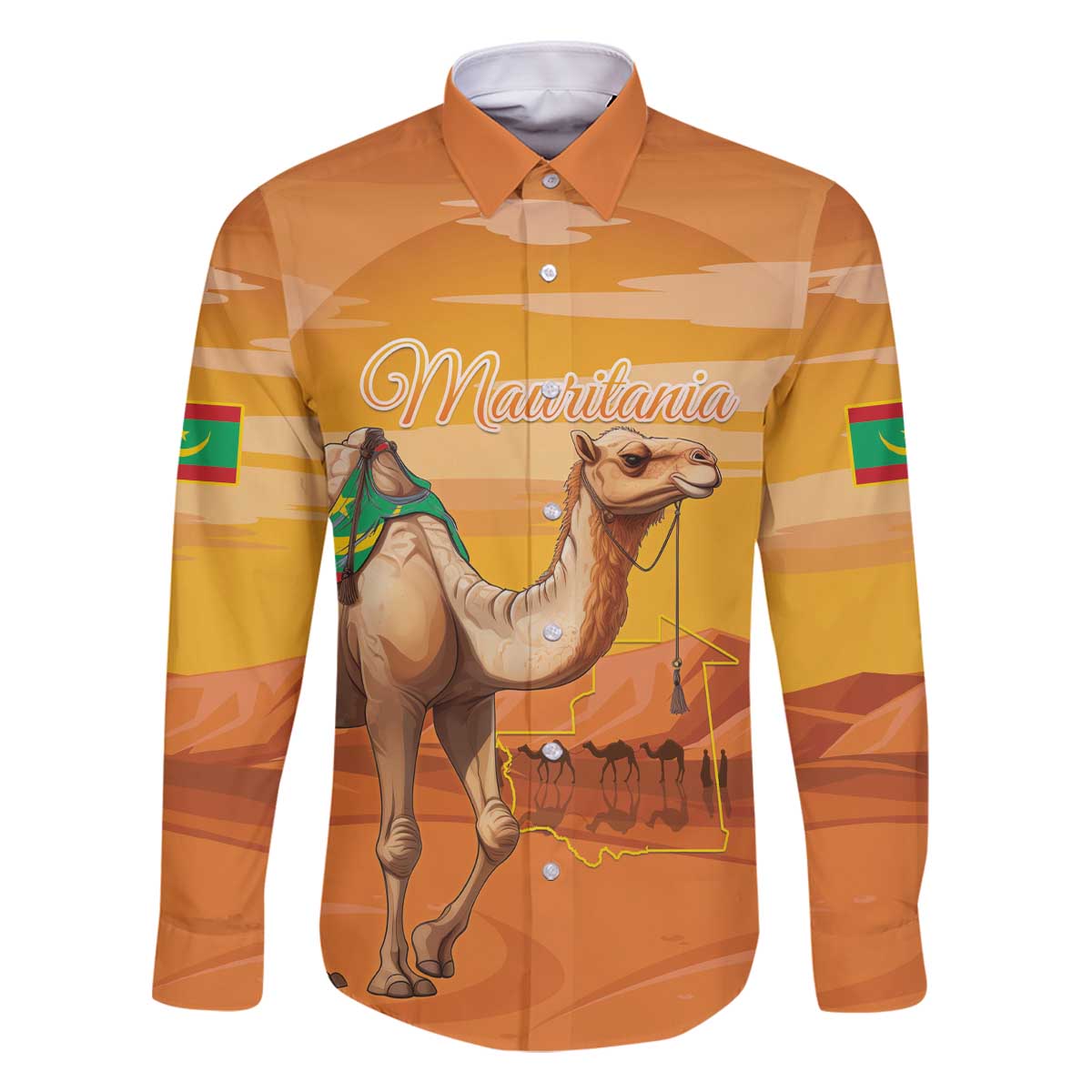 Personalized Mauritania Sahara Family Matching Off The Shoulder Long Sleeve Dress and Hawaiian Shirt Camel With Map - Wonder Print Shop