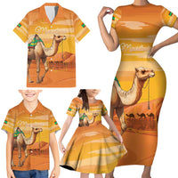 Personalized Mauritania Sahara Family Matching Short Sleeve Bodycon Dress and Hawaiian Shirt Camel With Map - Wonder Print Shop