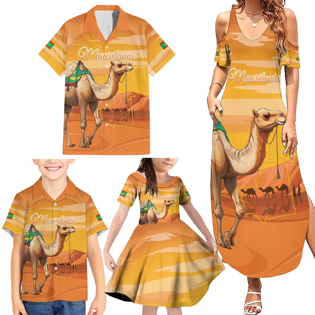 Personalized Mauritania Sahara Family Matching Summer Maxi Dress and Hawaiian Shirt Camel With Map - Wonder Print Shop