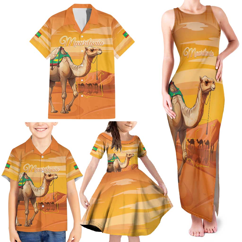 Personalized Mauritania Sahara Family Matching Tank Maxi Dress and Hawaiian Shirt Camel With Map - Wonder Print Shop
