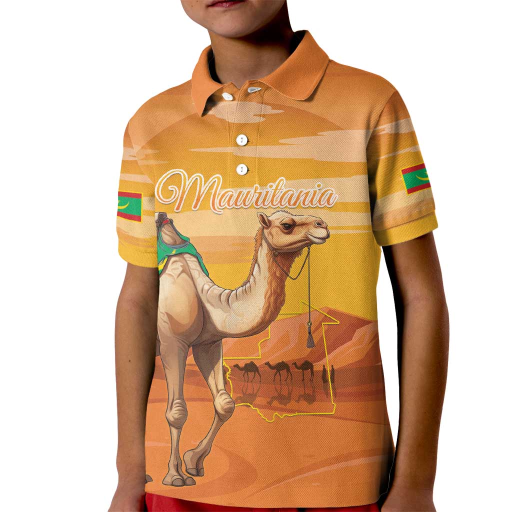 Personalized Mauritania Sahara Kid Polo Shirt Camel With Map - Wonder Print Shop