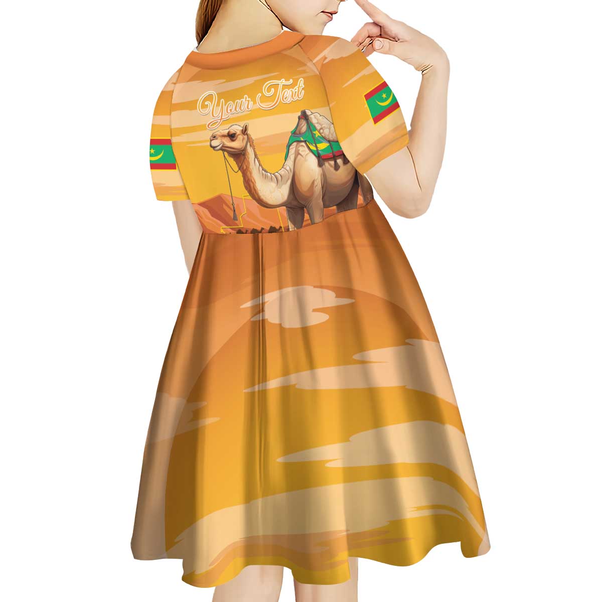 Personalized Mauritania Sahara Kid Short Sleeve Dress Camel With Map - Wonder Print Shop
