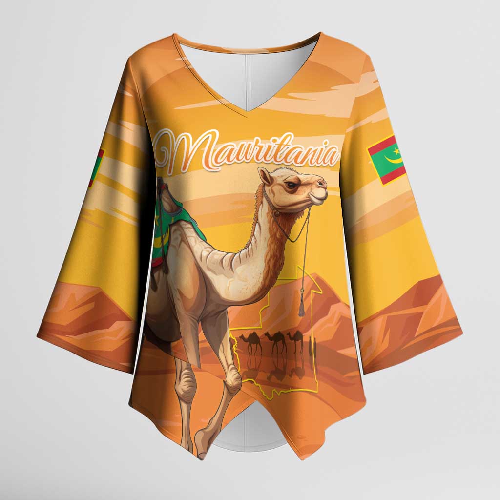 Personalized Mauritania Sahara Kimono Sleeve Blouse Camel With Map - Wonder Print Shop