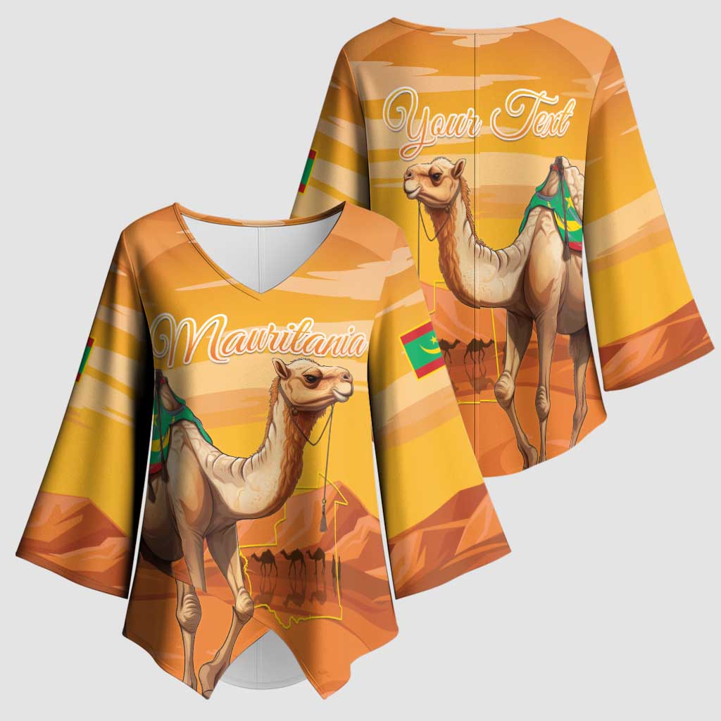 Personalized Mauritania Sahara Kimono Sleeve Blouse Camel With Map - Wonder Print Shop