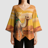 Personalized Mauritania Sahara Kimono Sleeve Blouse Camel With Map - Wonder Print Shop
