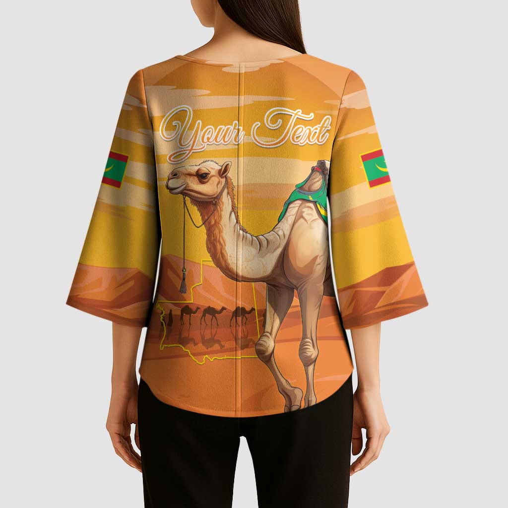 Personalized Mauritania Sahara Kimono Sleeve Blouse Camel With Map - Wonder Print Shop