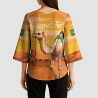 Personalized Mauritania Sahara Kimono Sleeve Blouse Camel With Map - Wonder Print Shop