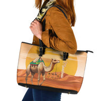 Mauritania Sahara Leather Tote Bag Camel With Map - Wonder Print Shop