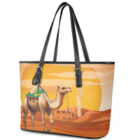 Mauritania Sahara Leather Tote Bag Camel With Map - Wonder Print Shop