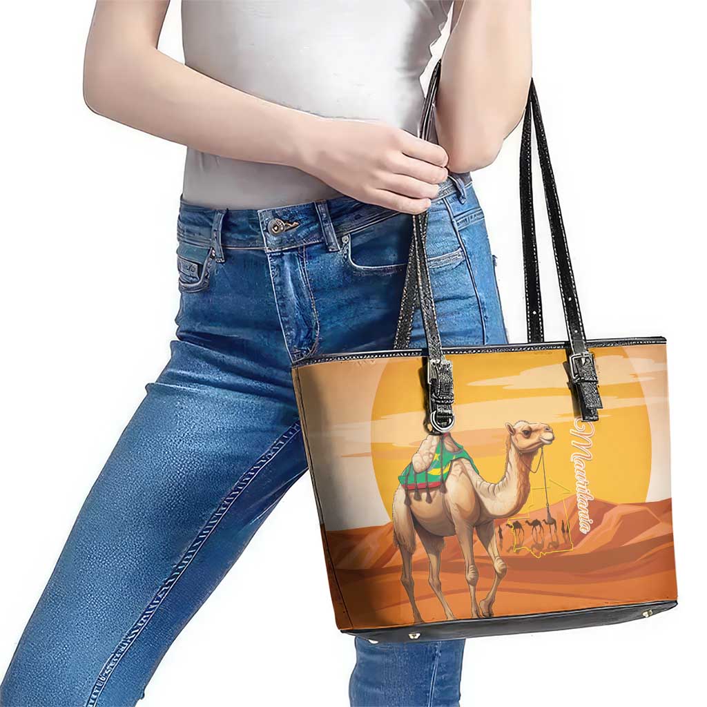 Mauritania Sahara Leather Tote Bag Camel With Map - Wonder Print Shop