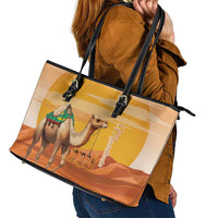 Mauritania Sahara Leather Tote Bag Camel With Map - Wonder Print Shop