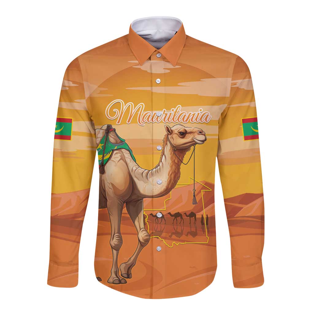 Personalized Mauritania Sahara Long Sleeve Button Shirt Camel With Map - Wonder Print Shop
