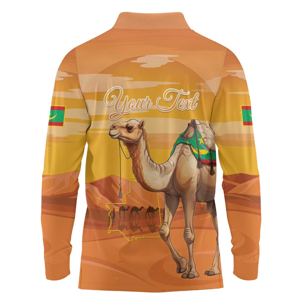 Personalized Mauritania Sahara Long Sleeve Polo Shirt Camel With Map - Wonder Print Shop
