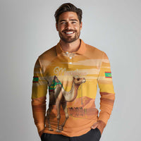 Personalized Mauritania Sahara Long Sleeve Polo Shirt Camel With Map - Wonder Print Shop