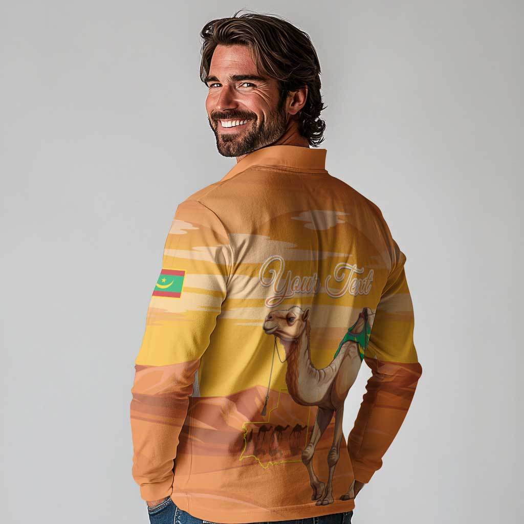 Personalized Mauritania Sahara Long Sleeve Polo Shirt Camel With Map - Wonder Print Shop