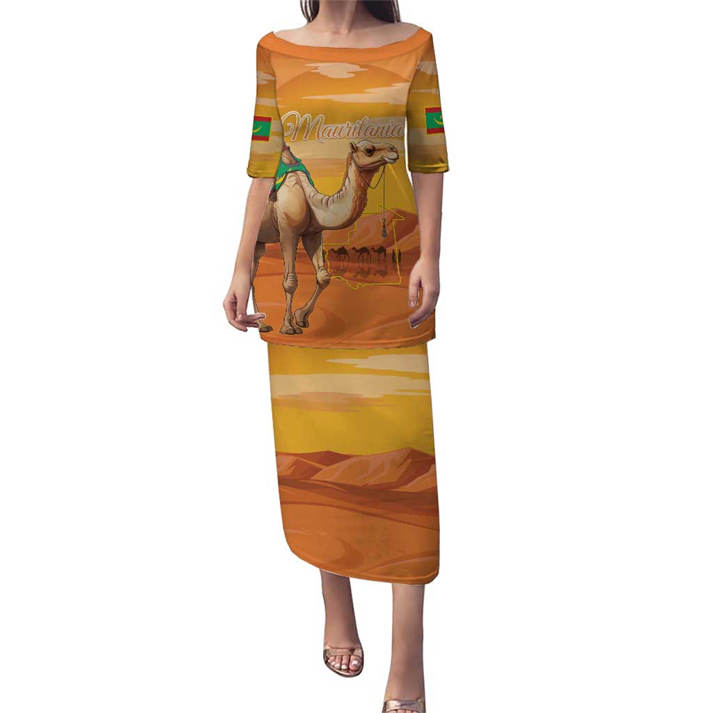 Personalized Mauritania Sahara Puletasi Camel With Map - Wonder Print Shop