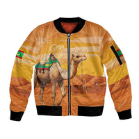Personalized Mauritania Sahara Sleeve Zip Bomber Jacket Camel With Map - Wonder Print Shop